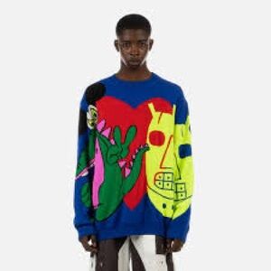 Walter van Beirendonck W Forever Graphic Alligator Robot Sweater Blue Multi L